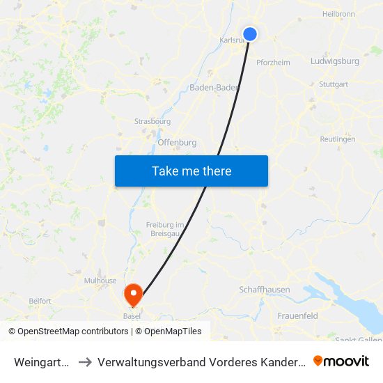 Weingarten to Verwaltungsverband Vorderes Kandertal map