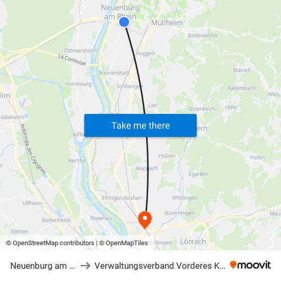 Neuenburg am Rhein to Verwaltungsverband Vorderes Kandertal map