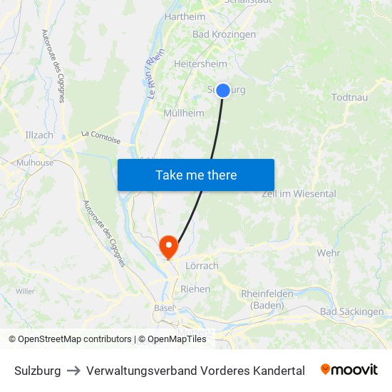 Sulzburg to Verwaltungsverband Vorderes Kandertal map