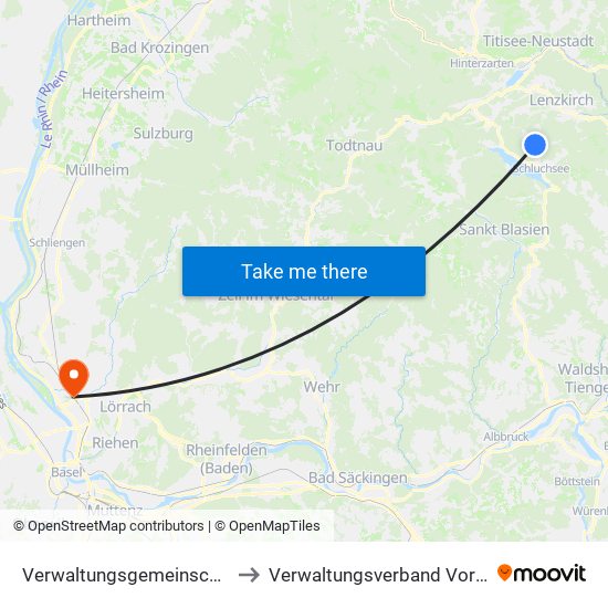 Verwaltungsgemeinschaft Schluchsee to Verwaltungsverband Vorderes Kandertal map