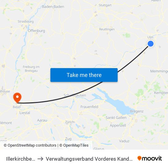 Illerkirchberg to Verwaltungsverband Vorderes Kandertal map
