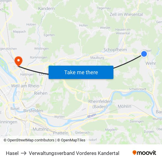 Hasel to Verwaltungsverband Vorderes Kandertal map