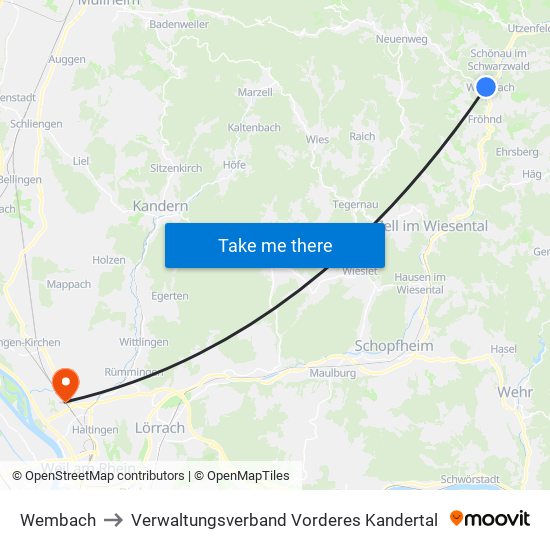 Wembach to Verwaltungsverband Vorderes Kandertal map
