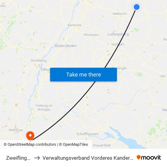 Zweiflingen to Verwaltungsverband Vorderes Kandertal map