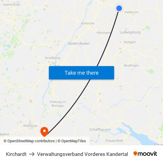 Kirchardt to Verwaltungsverband Vorderes Kandertal map