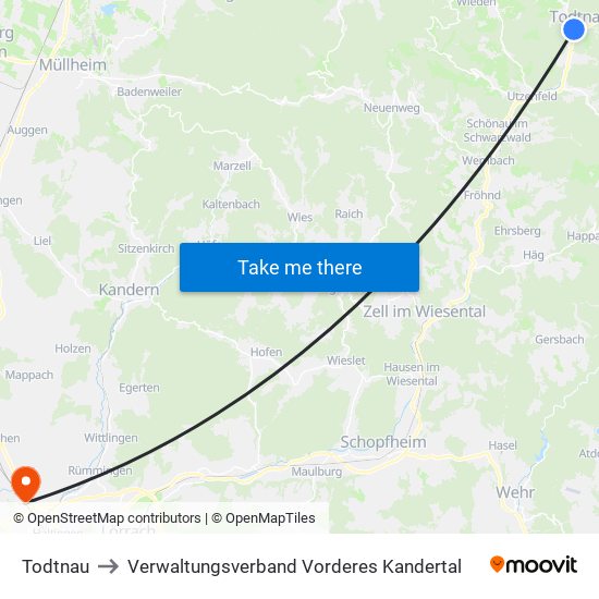 Todtnau to Verwaltungsverband Vorderes Kandertal map