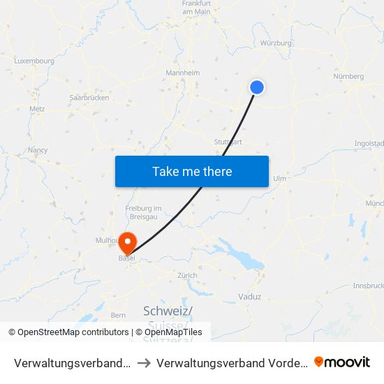 Verwaltungsverband Krautheim to Verwaltungsverband Vorderes Kandertal map