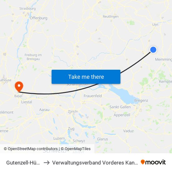 Gutenzell-Hürbel to Verwaltungsverband Vorderes Kandertal map