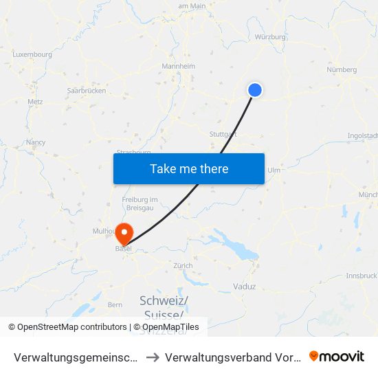 Verwaltungsgemeinschaft Künzelsau to Verwaltungsverband Vorderes Kandertal map