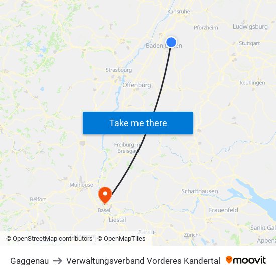 Gaggenau to Verwaltungsverband Vorderes Kandertal map