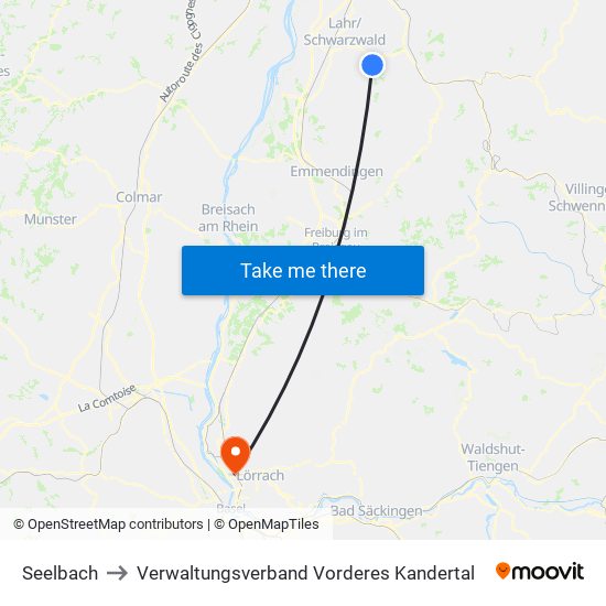 Seelbach to Verwaltungsverband Vorderes Kandertal map