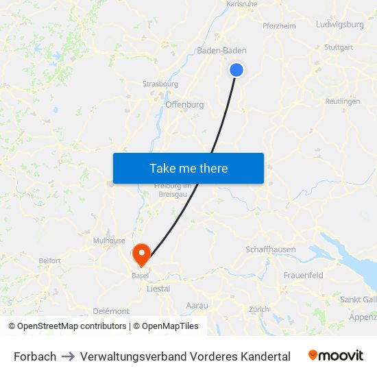 Forbach to Verwaltungsverband Vorderes Kandertal map