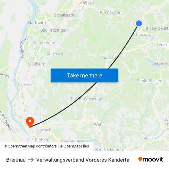 Breitnau to Verwaltungsverband Vorderes Kandertal map