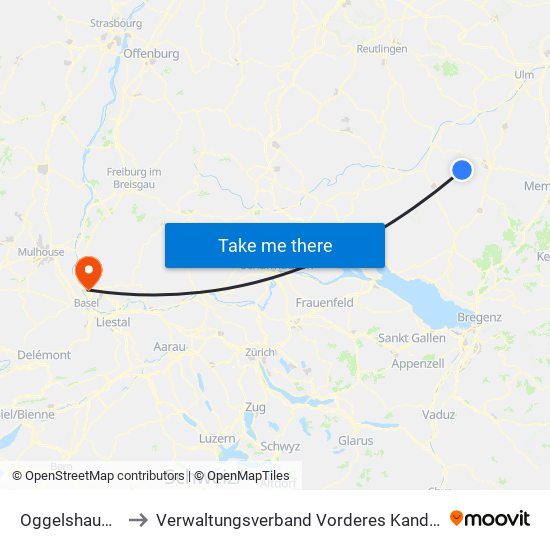 Oggelshausen to Verwaltungsverband Vorderes Kandertal map