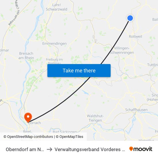Oberndorf am Neckar to Verwaltungsverband Vorderes Kandertal map