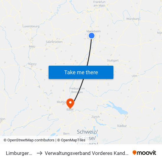 Limburgerhof to Verwaltungsverband Vorderes Kandertal map