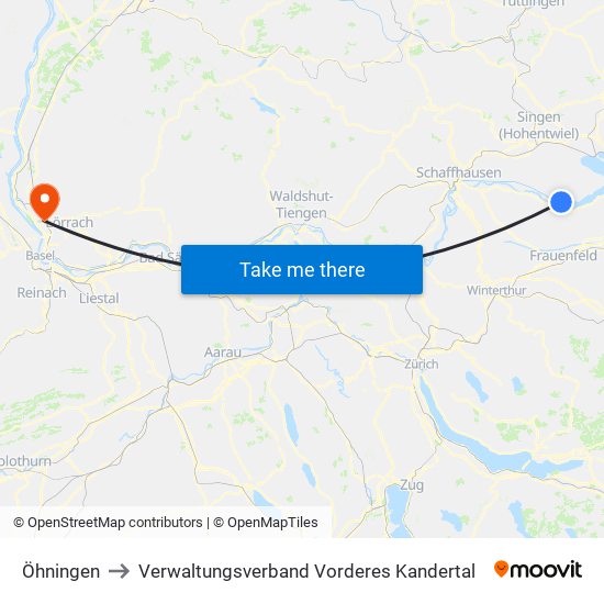 Öhningen to Verwaltungsverband Vorderes Kandertal map