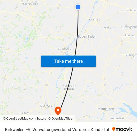 Birkweiler to Verwaltungsverband Vorderes Kandertal map