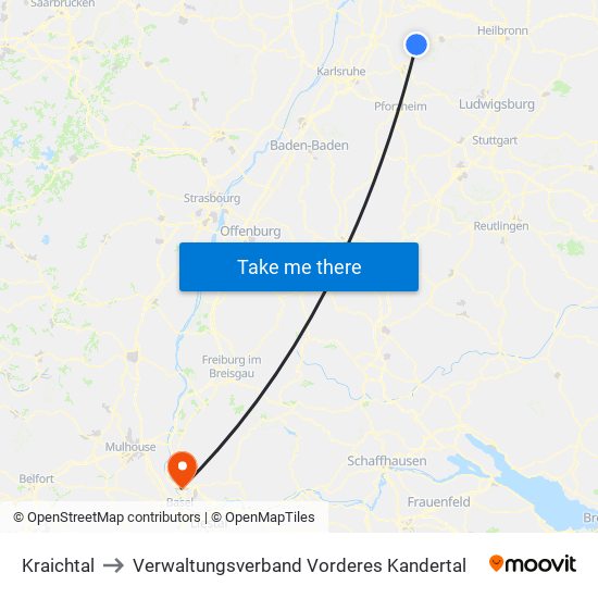 Kraichtal to Verwaltungsverband Vorderes Kandertal map