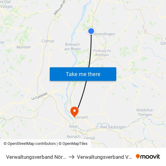 Verwaltungsverband Nördlicher Kaiserstuhl to Verwaltungsverband Vorderes Kandertal map