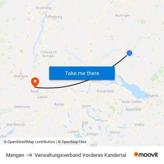 Mengen to Verwaltungsverband Vorderes Kandertal map