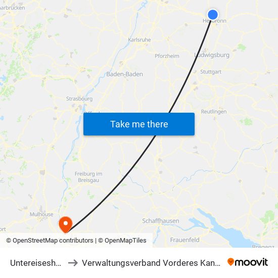 Untereisesheim to Verwaltungsverband Vorderes Kandertal map