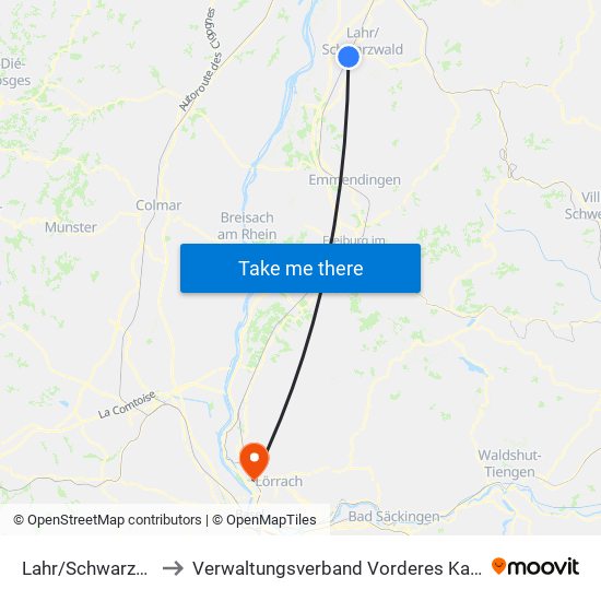Lahr/Schwarzwald to Verwaltungsverband Vorderes Kandertal map