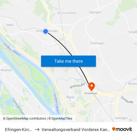 Efringen-Kirchen to Verwaltungsverband Vorderes Kandertal map