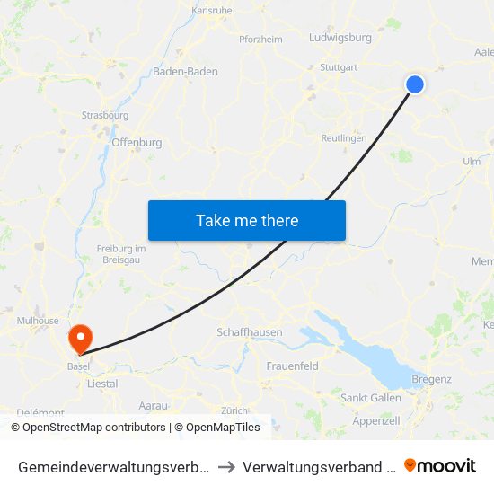 Gemeindeverwaltungsverband Östlicher Schurwald to Verwaltungsverband Vorderes Kandertal map