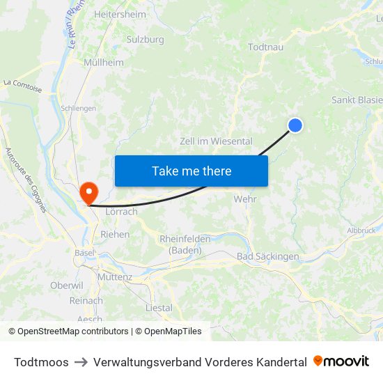 Todtmoos to Verwaltungsverband Vorderes Kandertal map