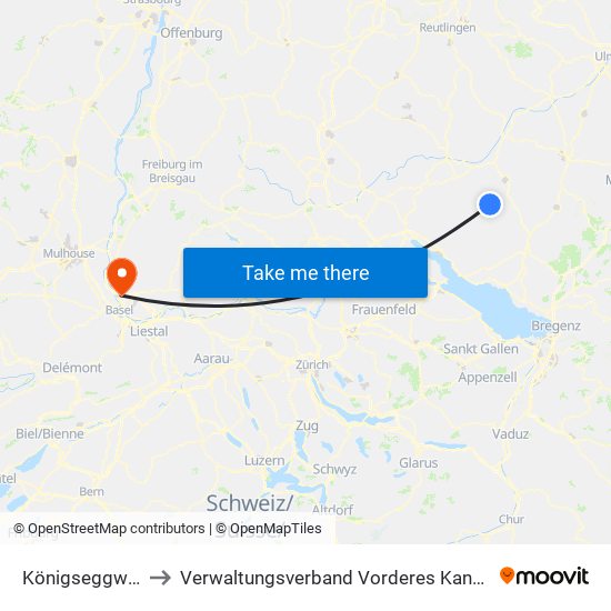 Königseggwald to Verwaltungsverband Vorderes Kandertal map