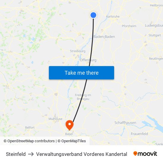 Steinfeld to Verwaltungsverband Vorderes Kandertal map