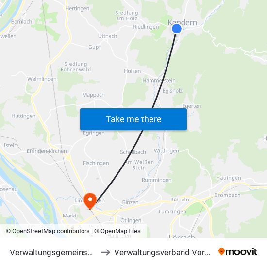 Verwaltungsgemeinschaft Kandern to Verwaltungsverband Vorderes Kandertal map