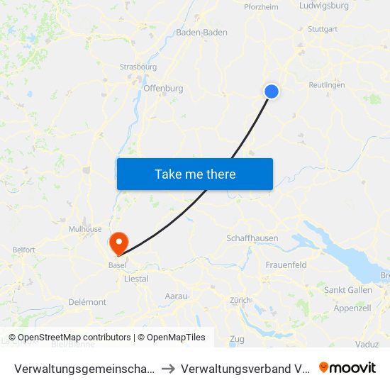 Verwaltungsgemeinschaft Horb am Neckar to Verwaltungsverband Vorderes Kandertal map