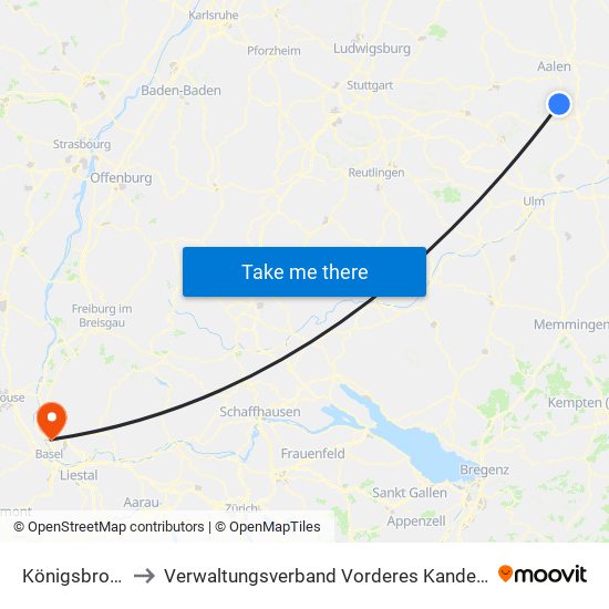 Königsbronn to Verwaltungsverband Vorderes Kandertal map