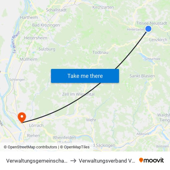 Verwaltungsgemeinschaft Titisee-Neustadt to Verwaltungsverband Vorderes Kandertal map