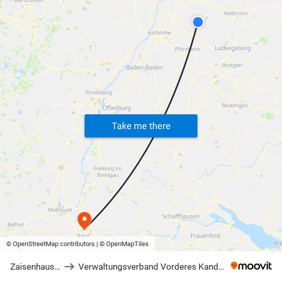 Zaisenhausen to Verwaltungsverband Vorderes Kandertal map