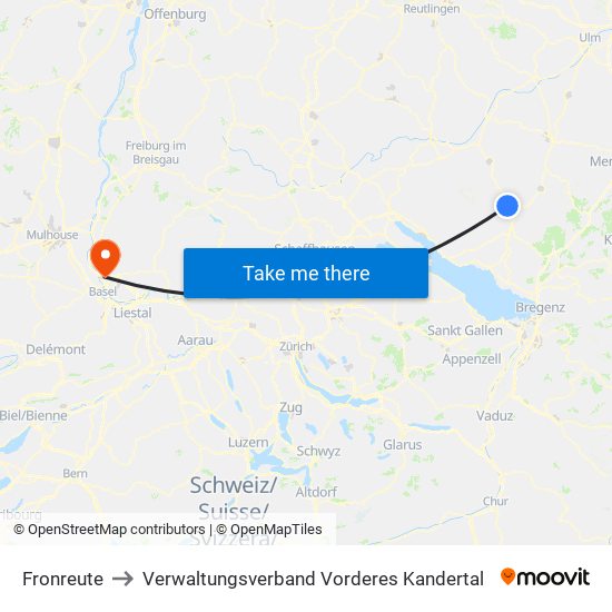 Fronreute to Verwaltungsverband Vorderes Kandertal map