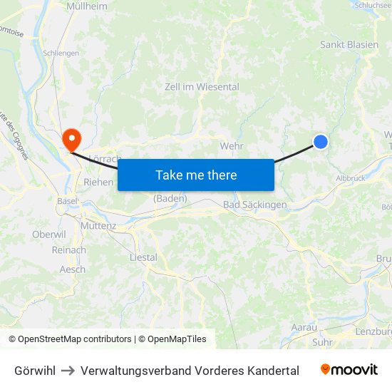 Görwihl to Verwaltungsverband Vorderes Kandertal map