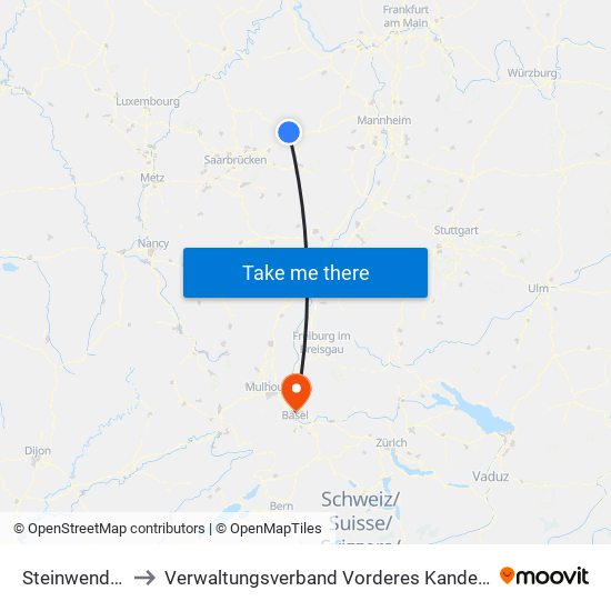 Steinwenden to Verwaltungsverband Vorderes Kandertal map