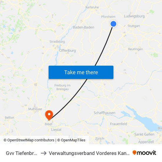 Gvv Tiefenbronn to Verwaltungsverband Vorderes Kandertal map