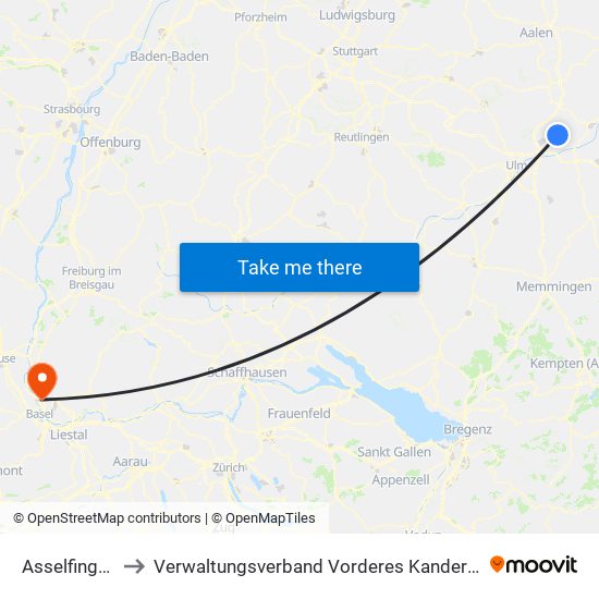 Asselfingen to Verwaltungsverband Vorderes Kandertal map