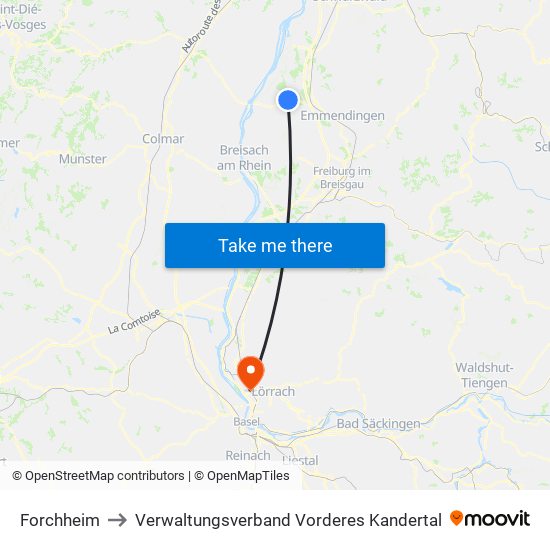 Forchheim to Verwaltungsverband Vorderes Kandertal map