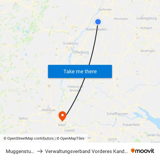 Muggensturm to Verwaltungsverband Vorderes Kandertal map