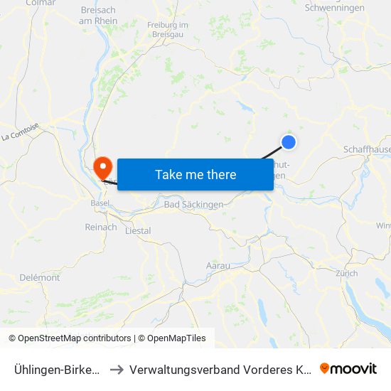 Ühlingen-Birkendorf to Verwaltungsverband Vorderes Kandertal map
