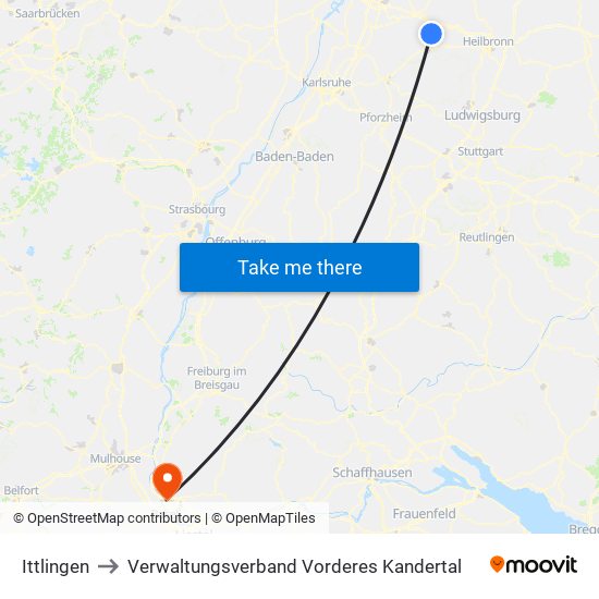 Ittlingen to Verwaltungsverband Vorderes Kandertal map