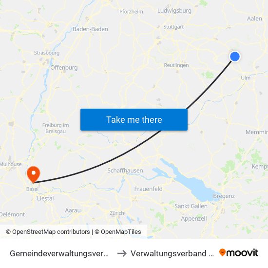 Gemeindeverwaltungsverband Lonsee-Amstetten to Verwaltungsverband Vorderes Kandertal map