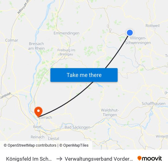 Königsfeld Im Schwarzwald to Verwaltungsverband Vorderes Kandertal map