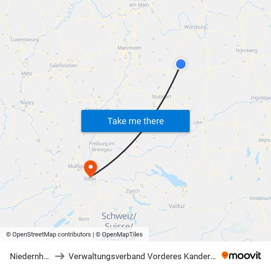 Niedernhall to Verwaltungsverband Vorderes Kandertal map