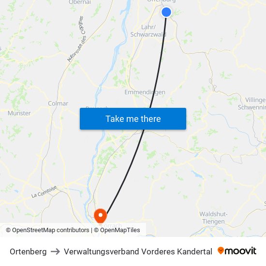 Ortenberg to Verwaltungsverband Vorderes Kandertal map